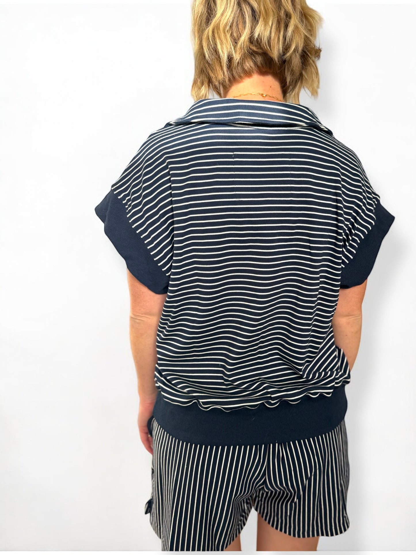 Navy Stripe Short Set