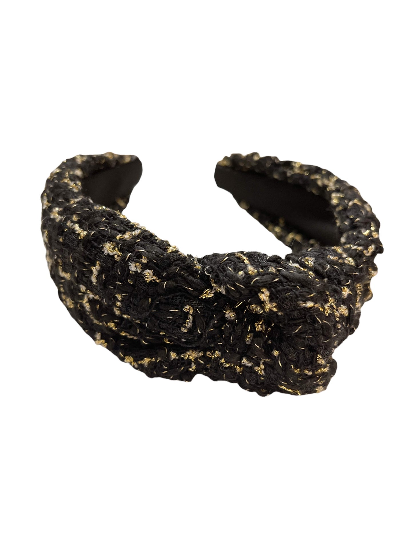 Knotted Black & Gold Tweed Headband
