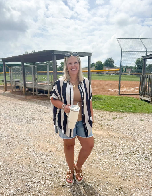 Oversized Black and White Stripe Button Up