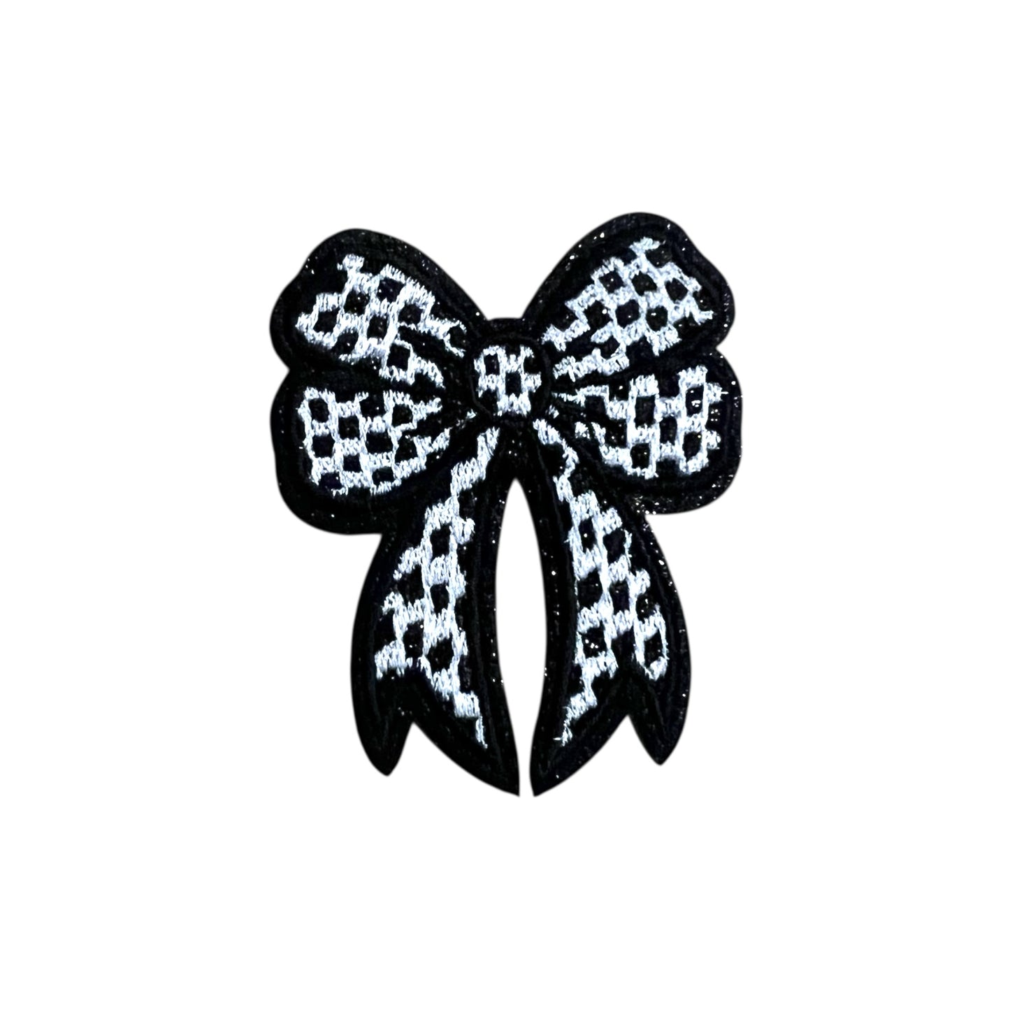 Checkered Glitter Bow Patch