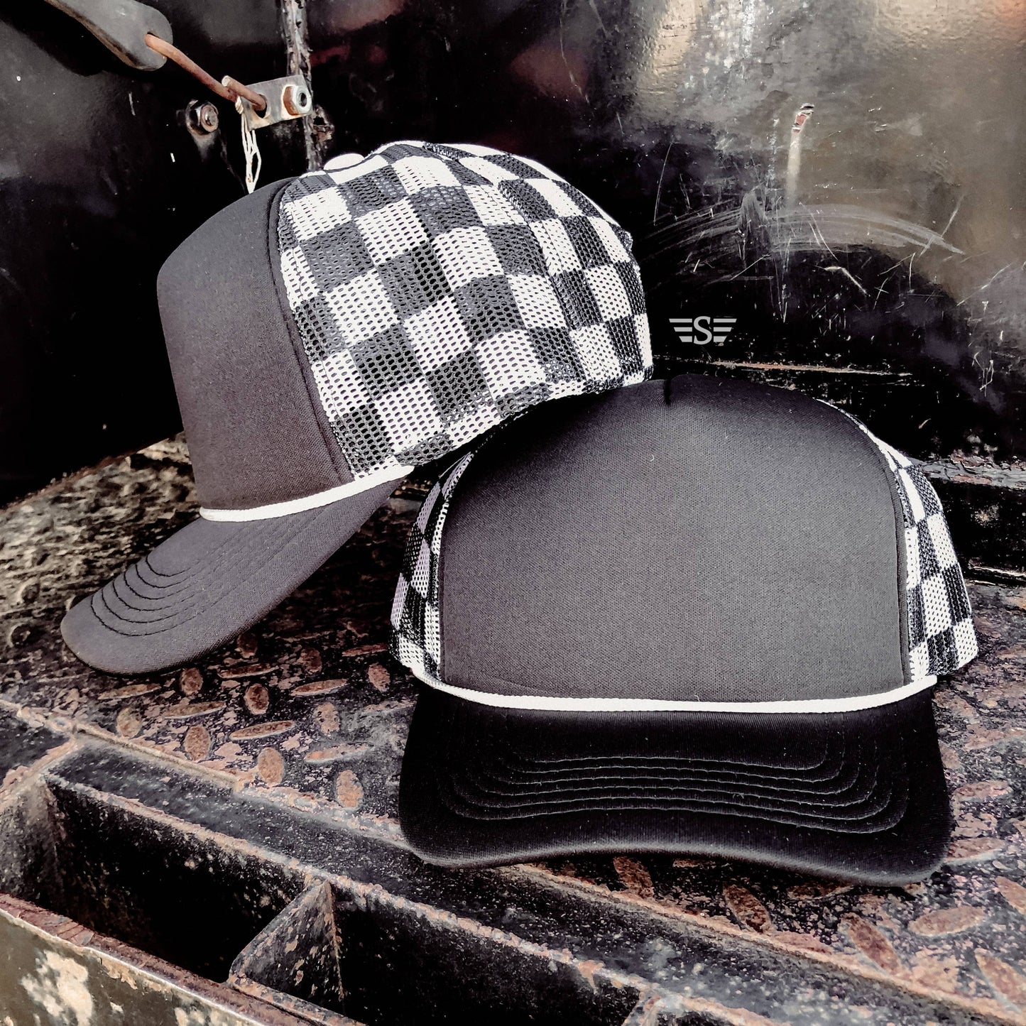 Checkered Mesh Foam Trucker Cap