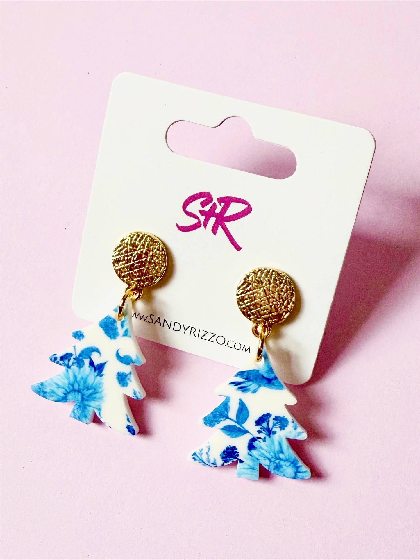 Blue Willow Acrylic Petite Tree Dangle Earring