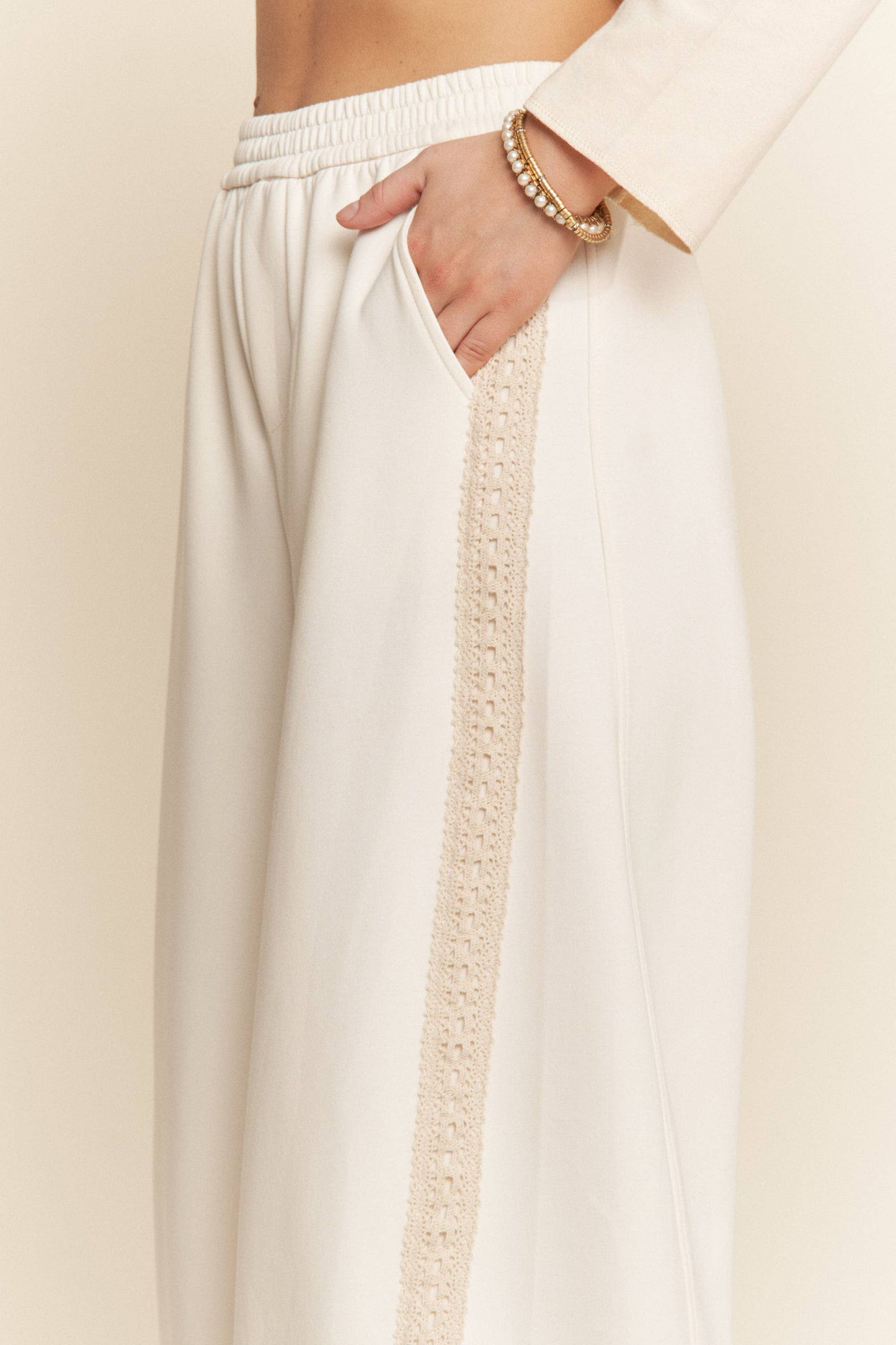 Crochet Lace Trim Loose Fit Barrel Sweatpants