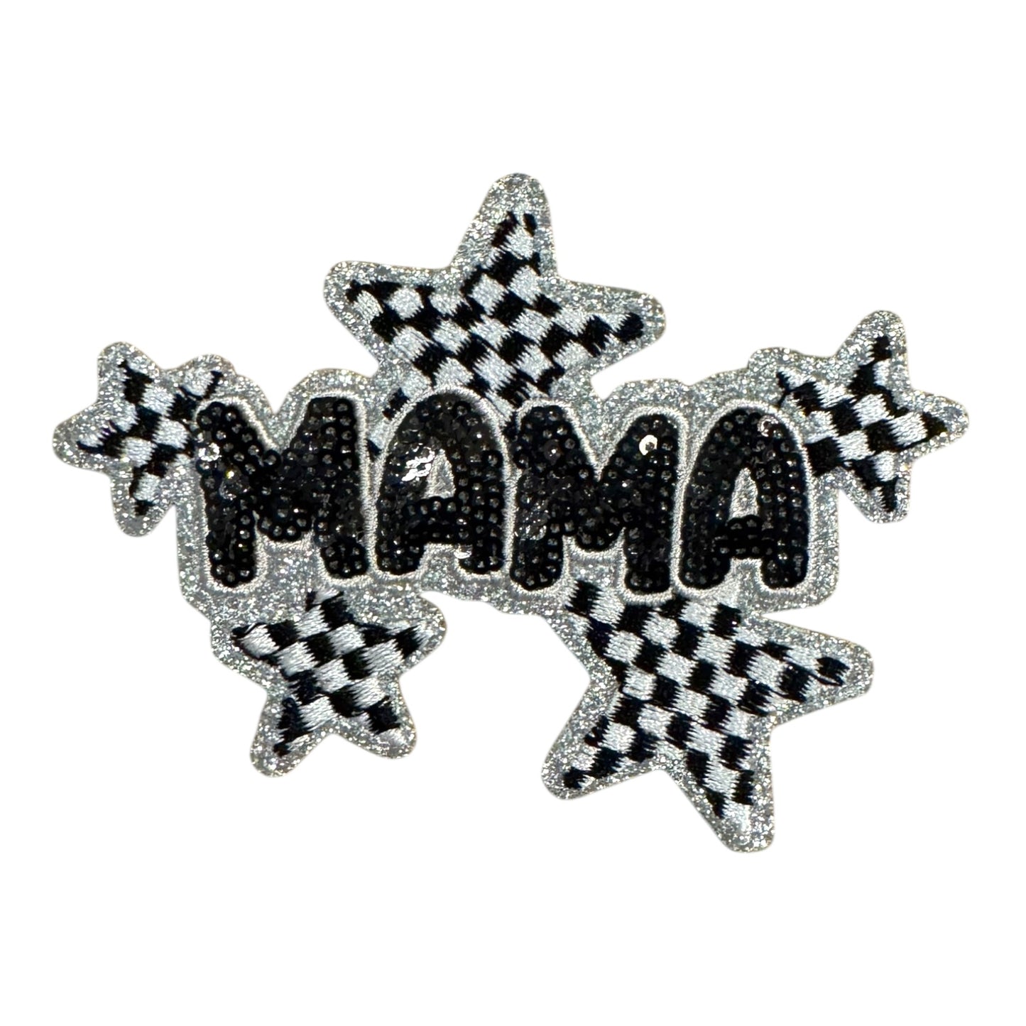 Mama Checkered Star Sequin Patch- Small