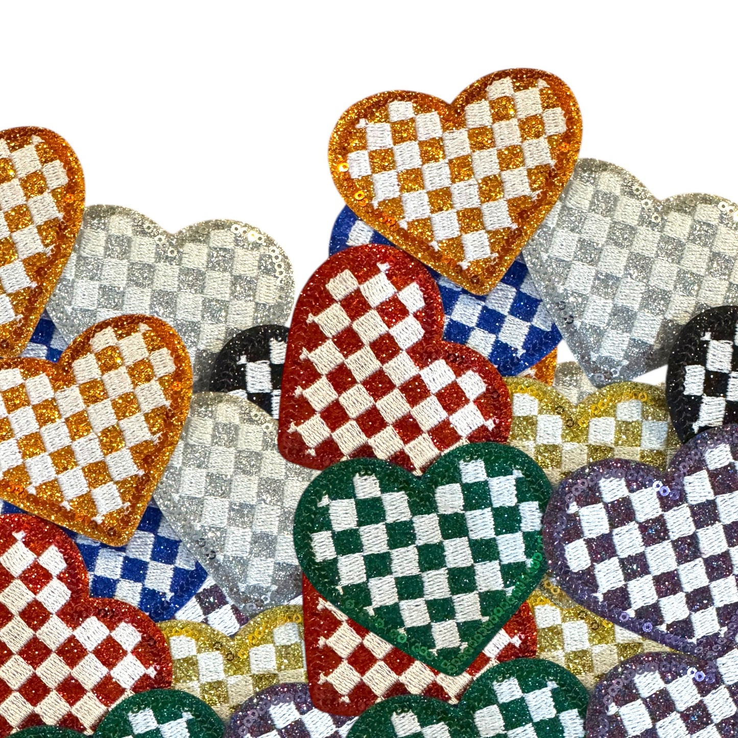 Checkered Heart Glitter Patch
