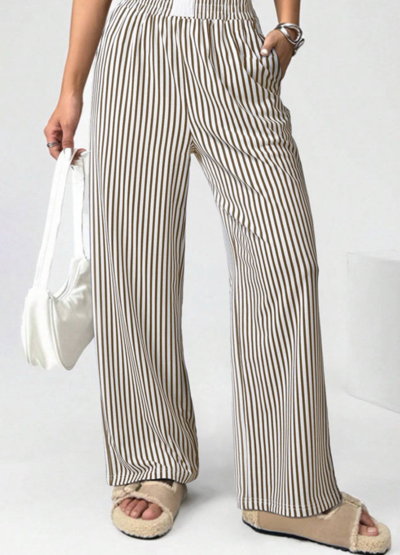 Brown Stripe Wide Leg Pants