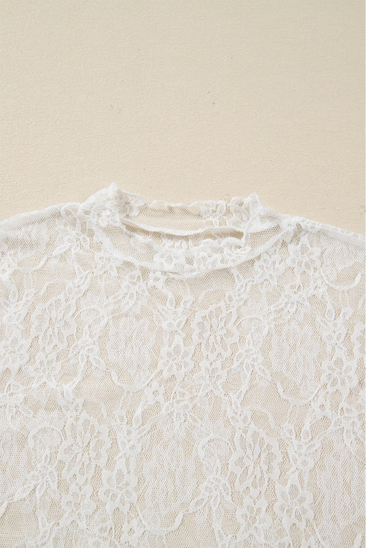 White Floral Lace Sheer Layering Top