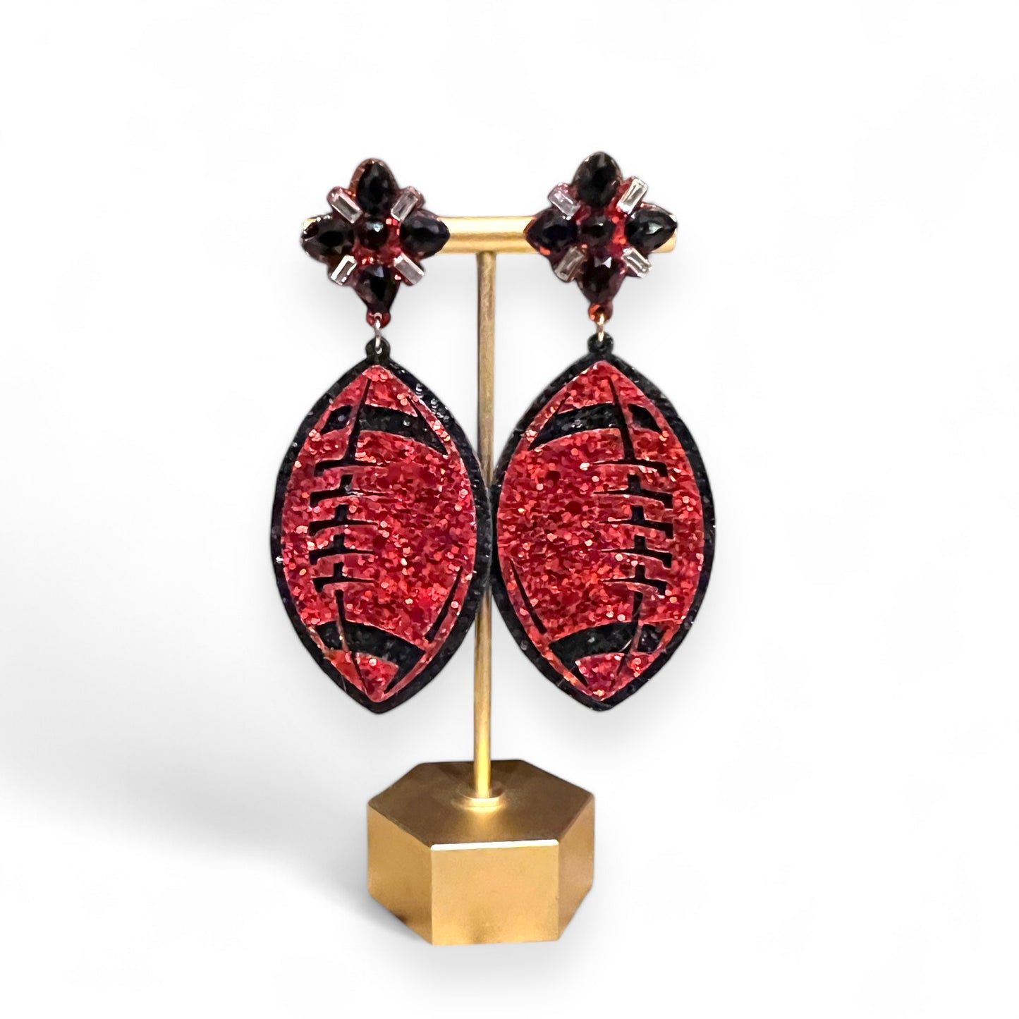Glitter Football Earrings- Red