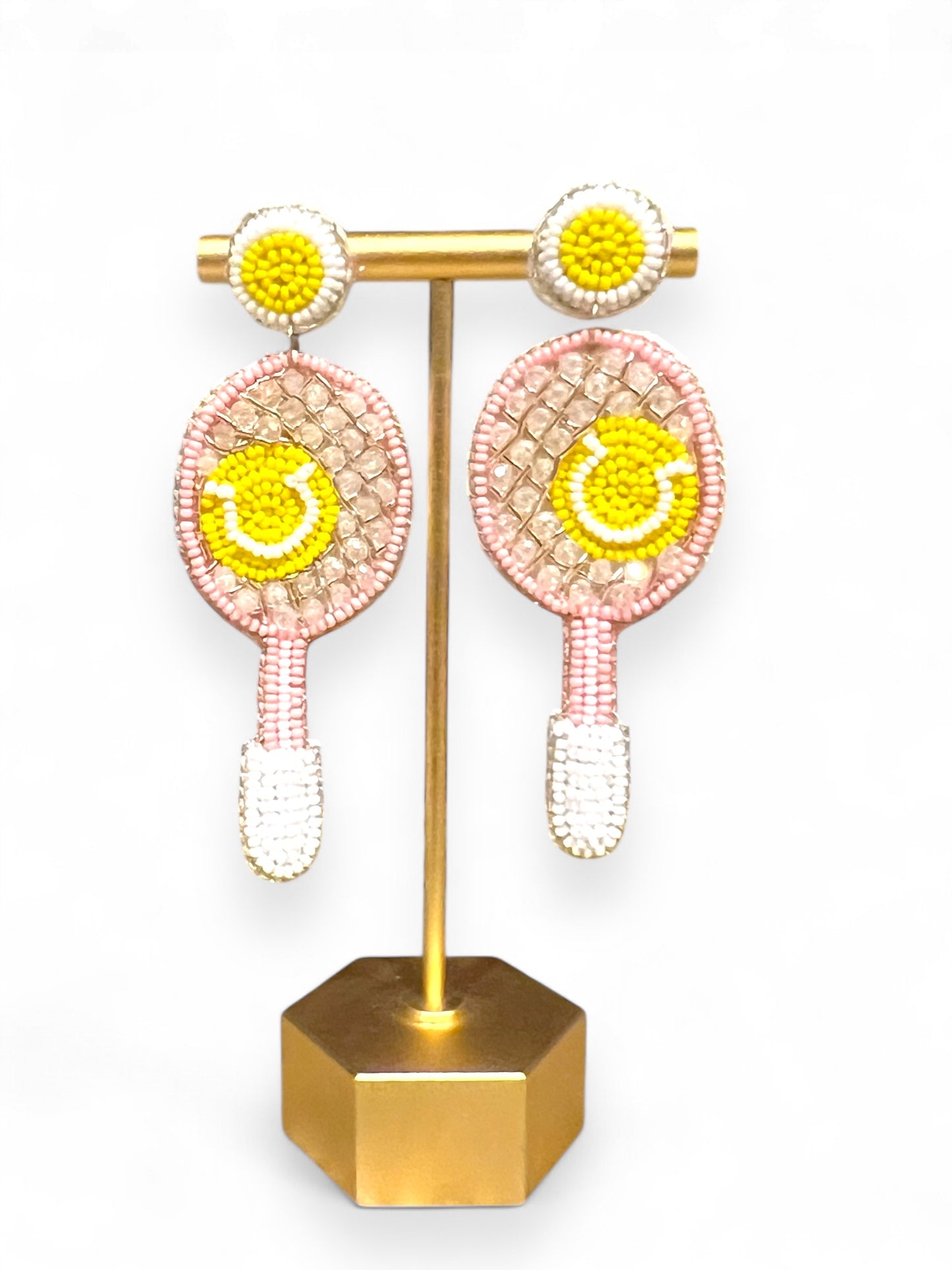 Tennis Racket Beaded Earrings, Pink