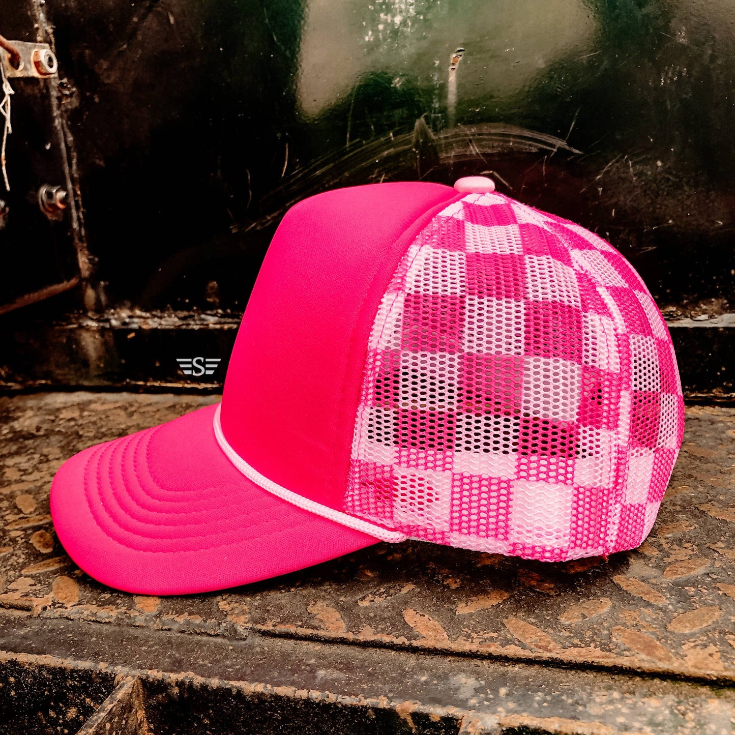 Checkered Mesh Foam Trucker Cap