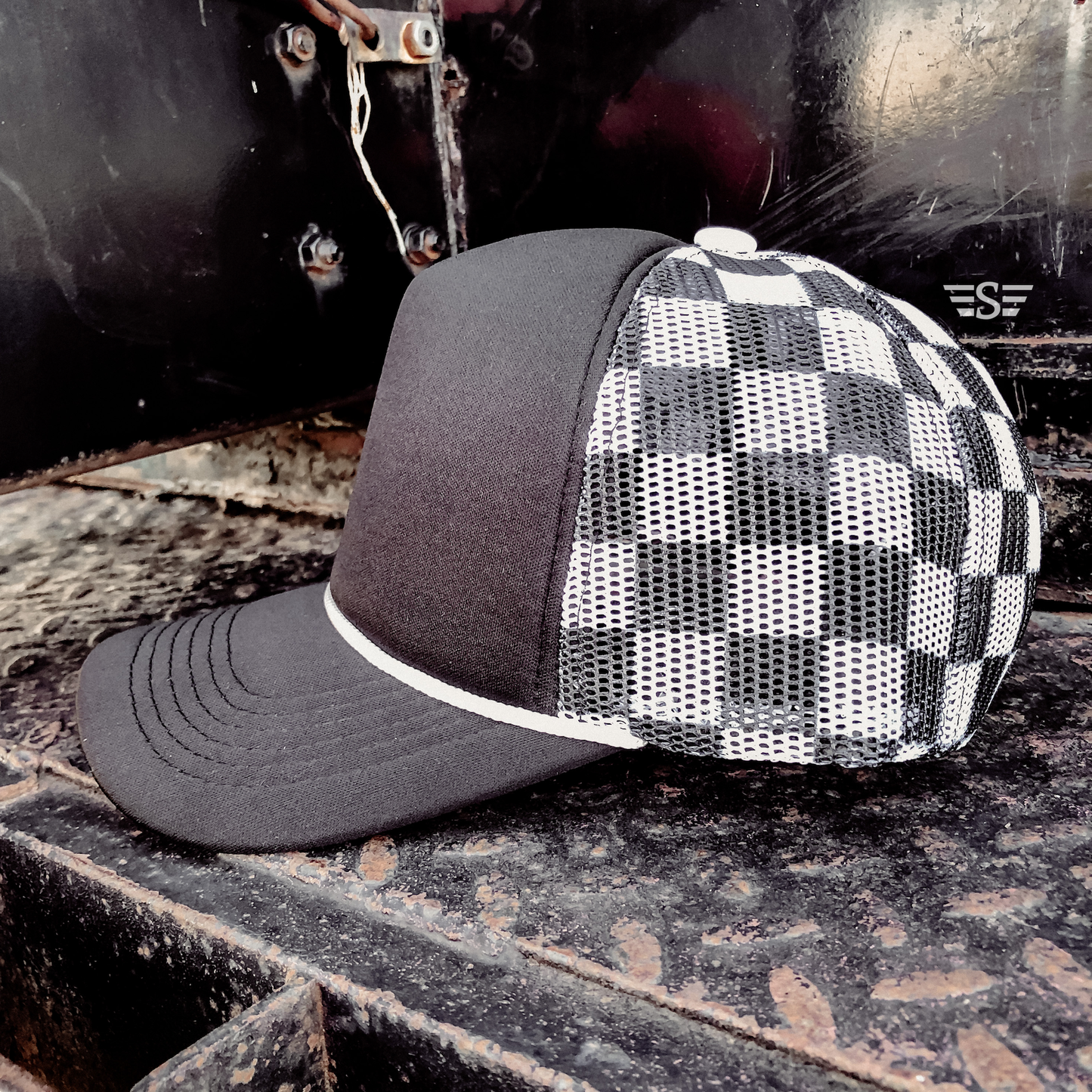 Checkered Mesh Foam Trucker Cap