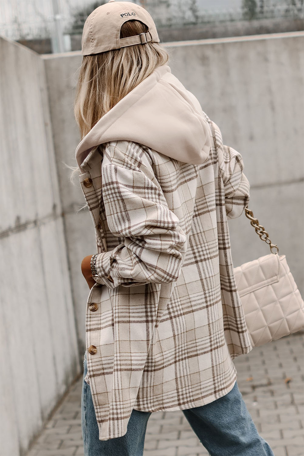 Khaki Plaid Hooded Shacket