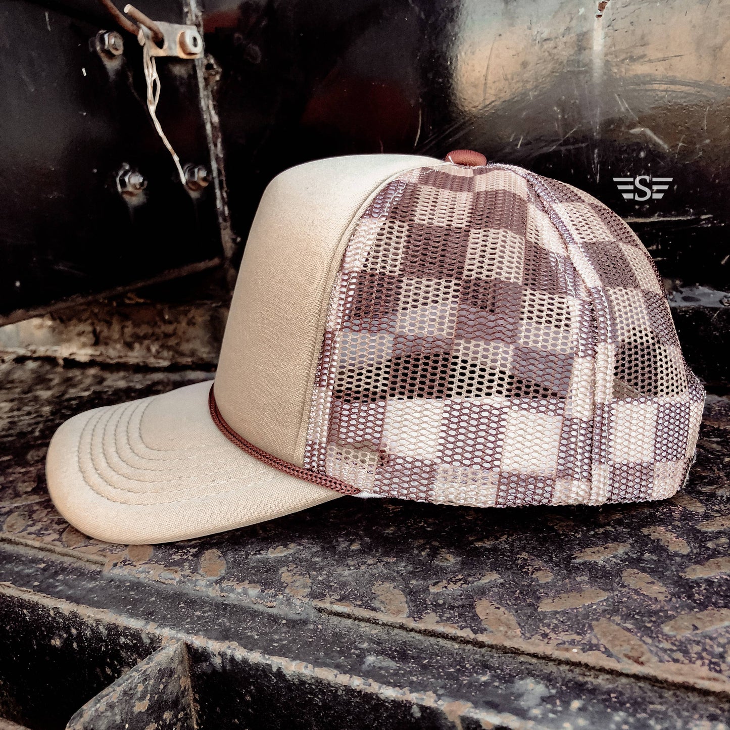 Checkered Mesh Foam Trucker Cap