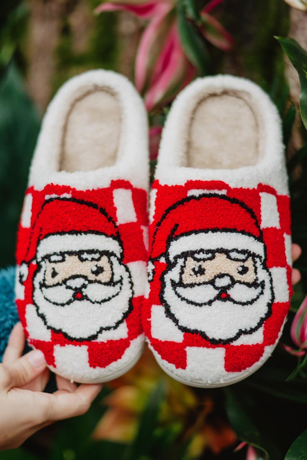 Checkered Santa Slippers
