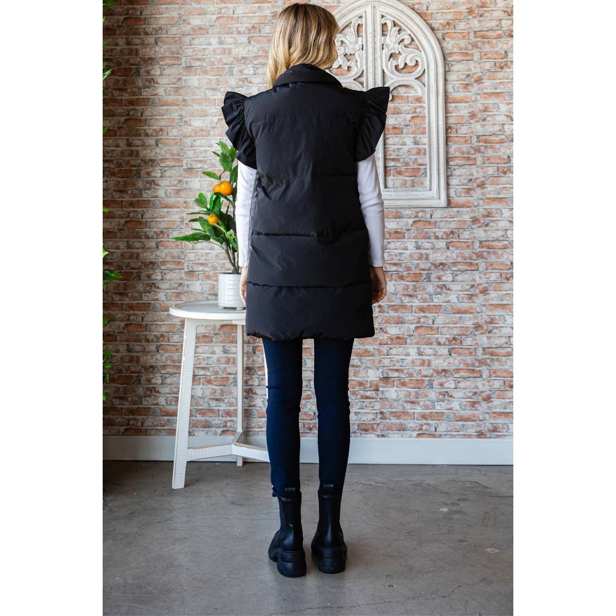Ruffle Sleeve Puffer Vest