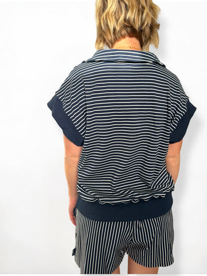 Navy Stripe Short Set