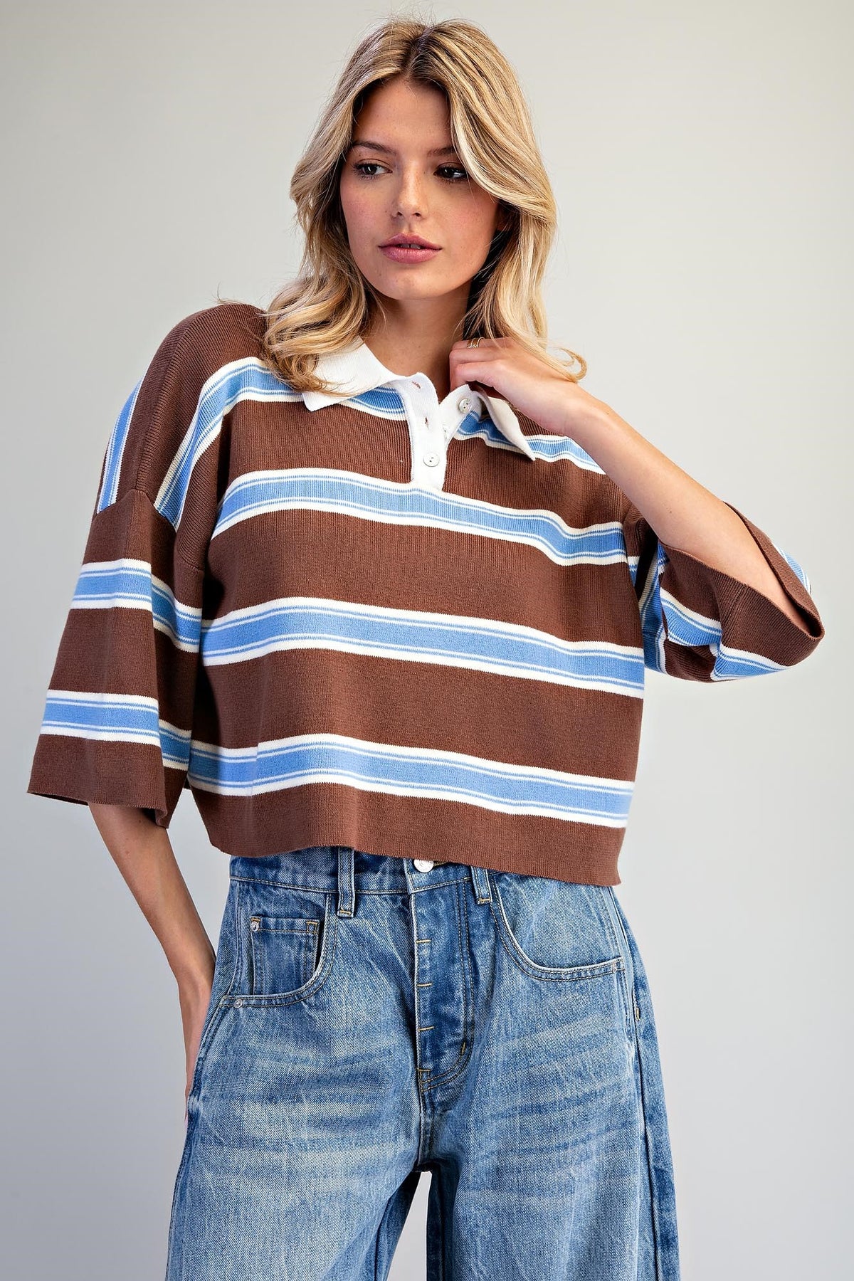Everday Varsity Stripe Cropped Polo