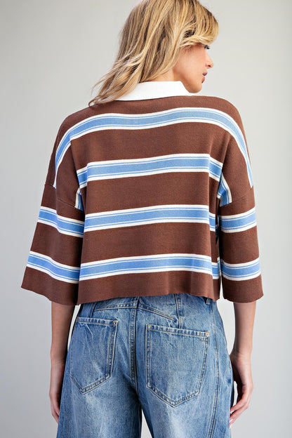 Everday Varsity Stripe Cropped Polo