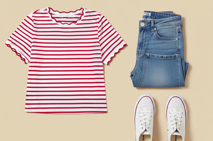 Scalloped Striped Top