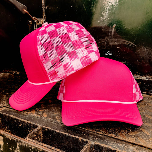 Checkered Mesh Foam Trucker Cap