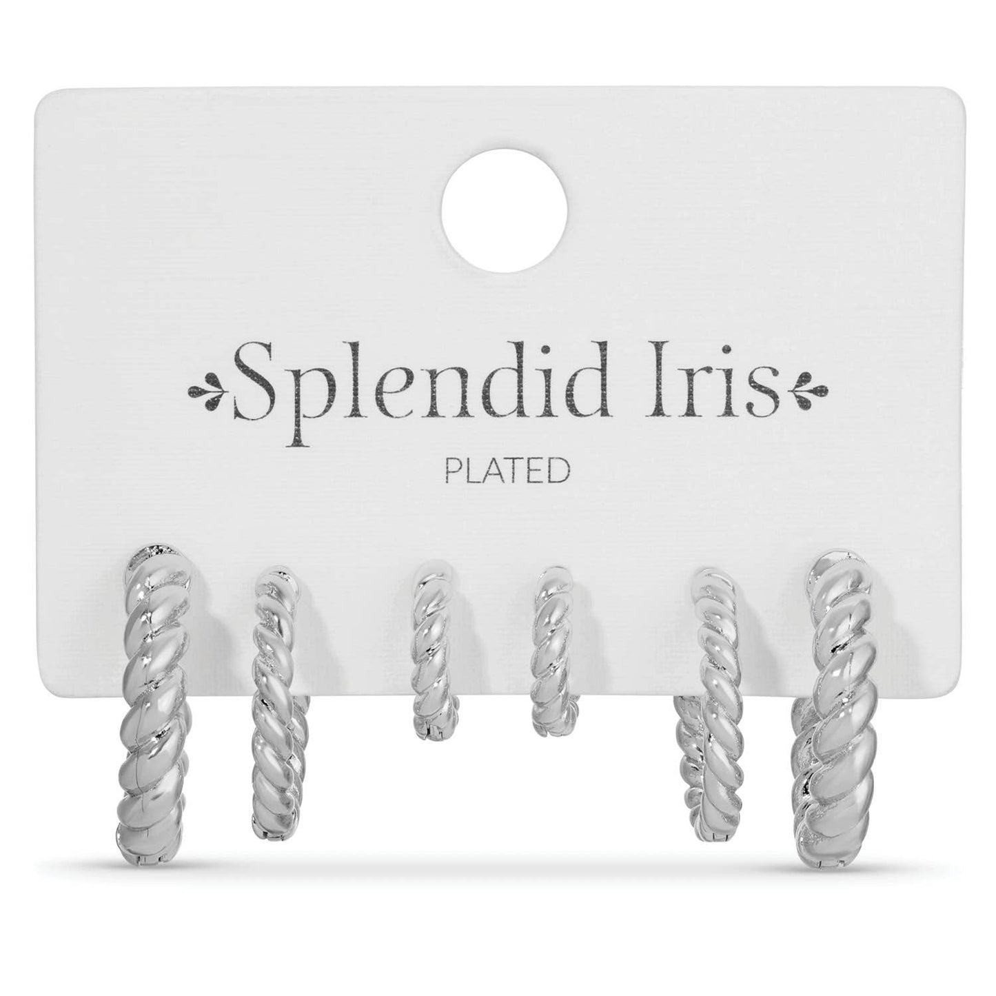 Classic Dainty Twist Silver Huggies, 3 pair