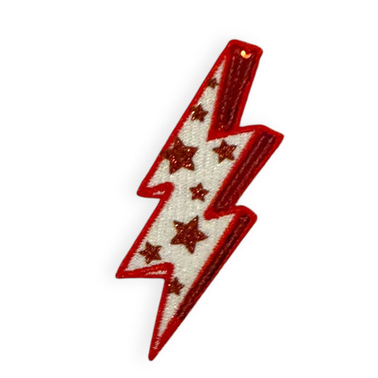 Glitter Star Lightning Bolt Patch, Red- 2"
