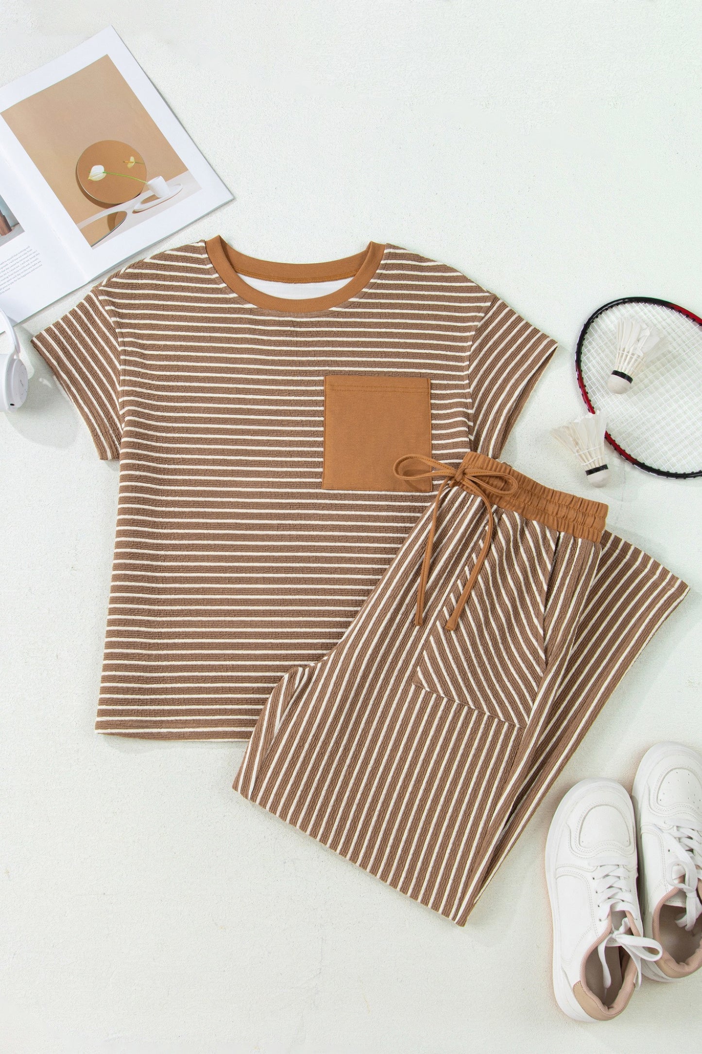 Perfect Stripe Set- Camel