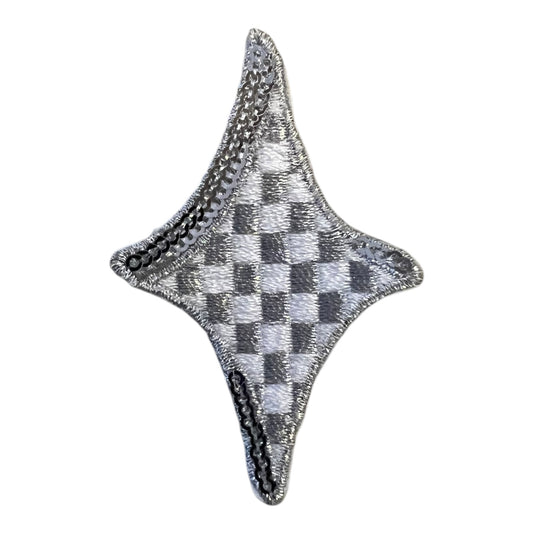 Checkered Diamond Star Patch, Silver- 2.5"