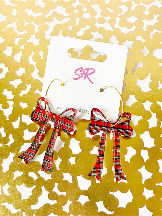Red Tartan Bow Earring