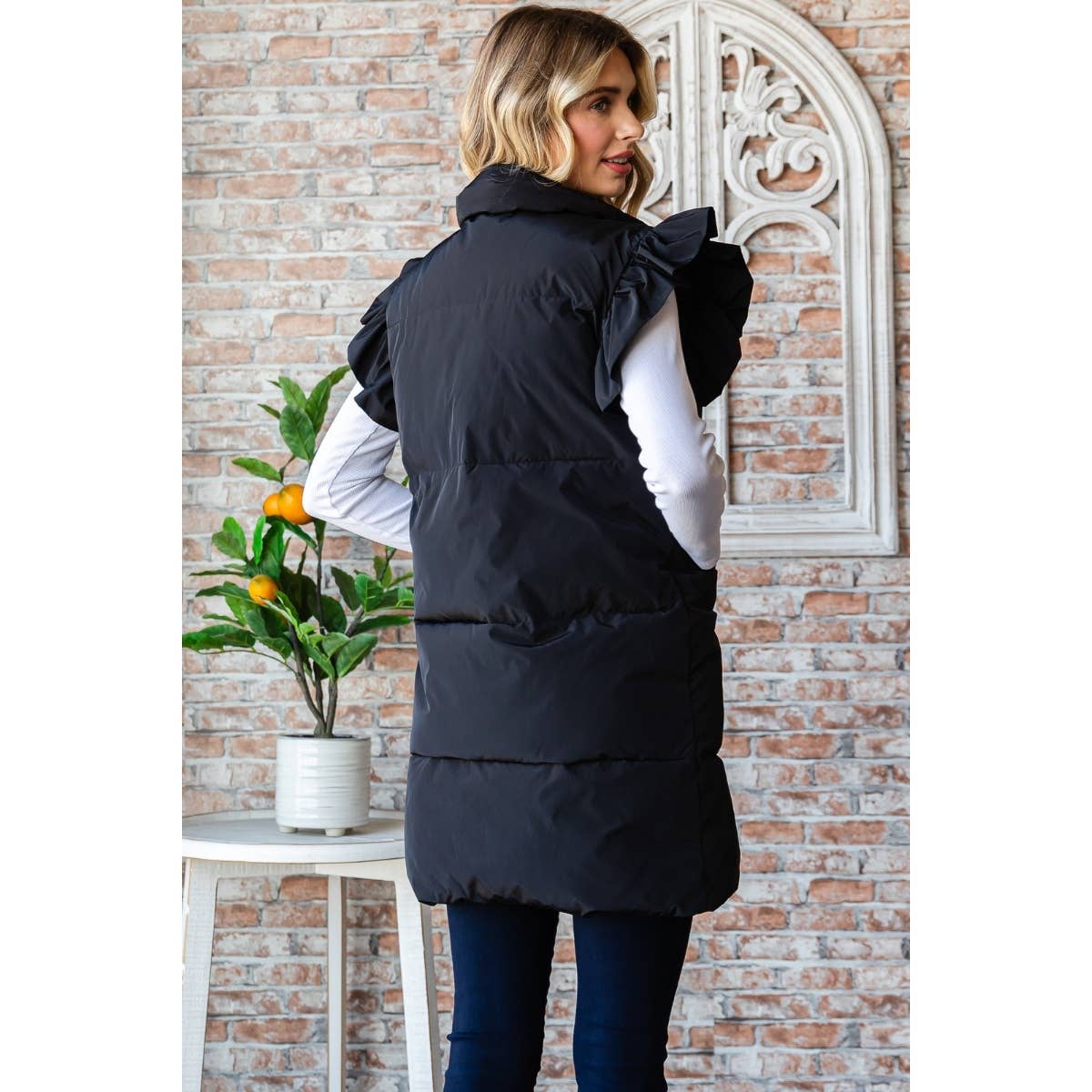 Ruffle Sleeve Puffer Vest