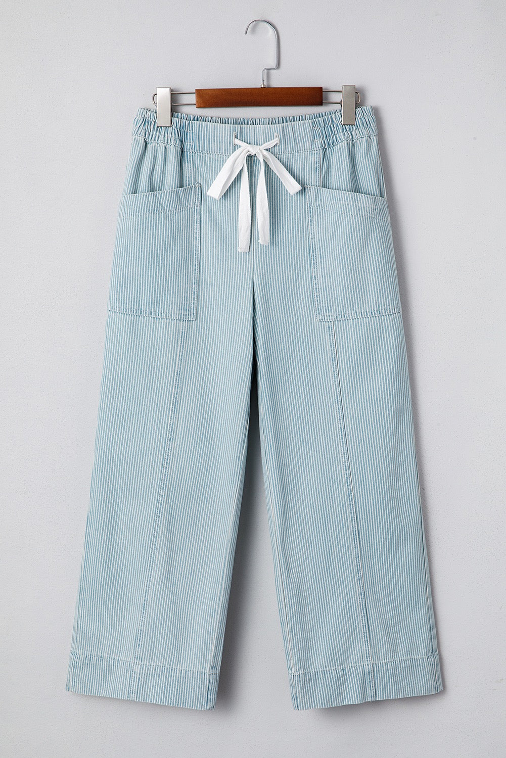 Striped Drawstring Wide Leg Denim