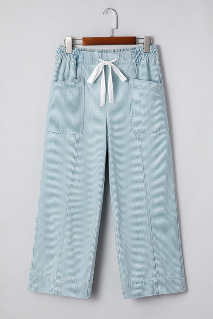 Striped Drawstring Wide Leg Denim