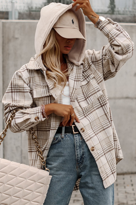 Khaki Plaid Hooded Shacket