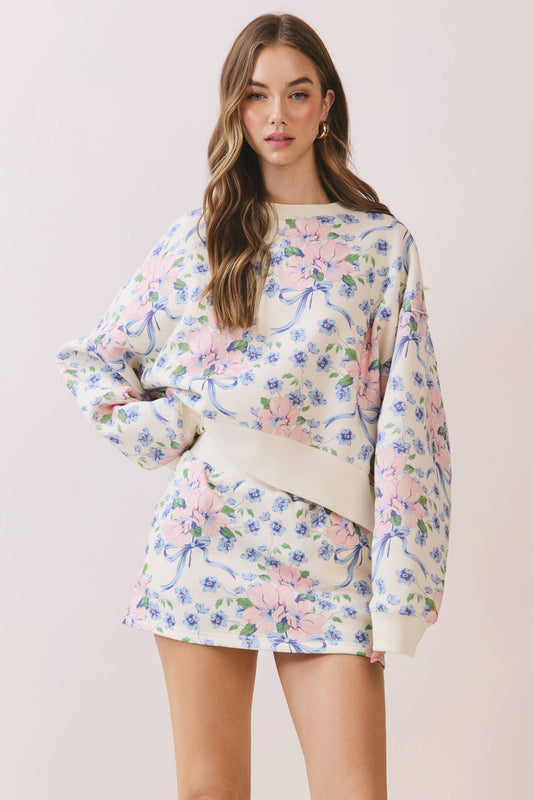Floral & Bows Boxy Crop Sweatshirt