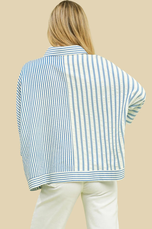 Mixed Stripes Boxy Top- Blue