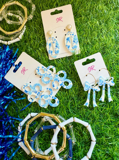 Blue Willow Acrylic Bow Earring on a Hoop