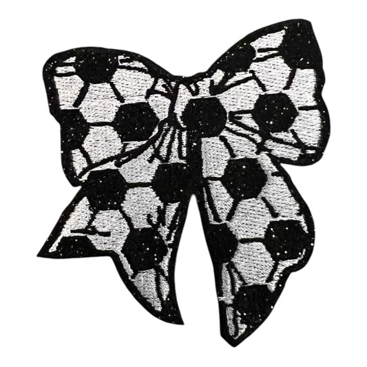 Glitter Soccer Bow Patch- 3"