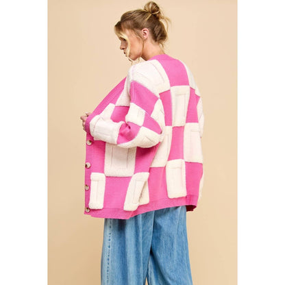 Square Chess Chunky Knit Cardigan