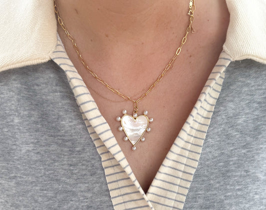Pearl Studded Heart Necklace