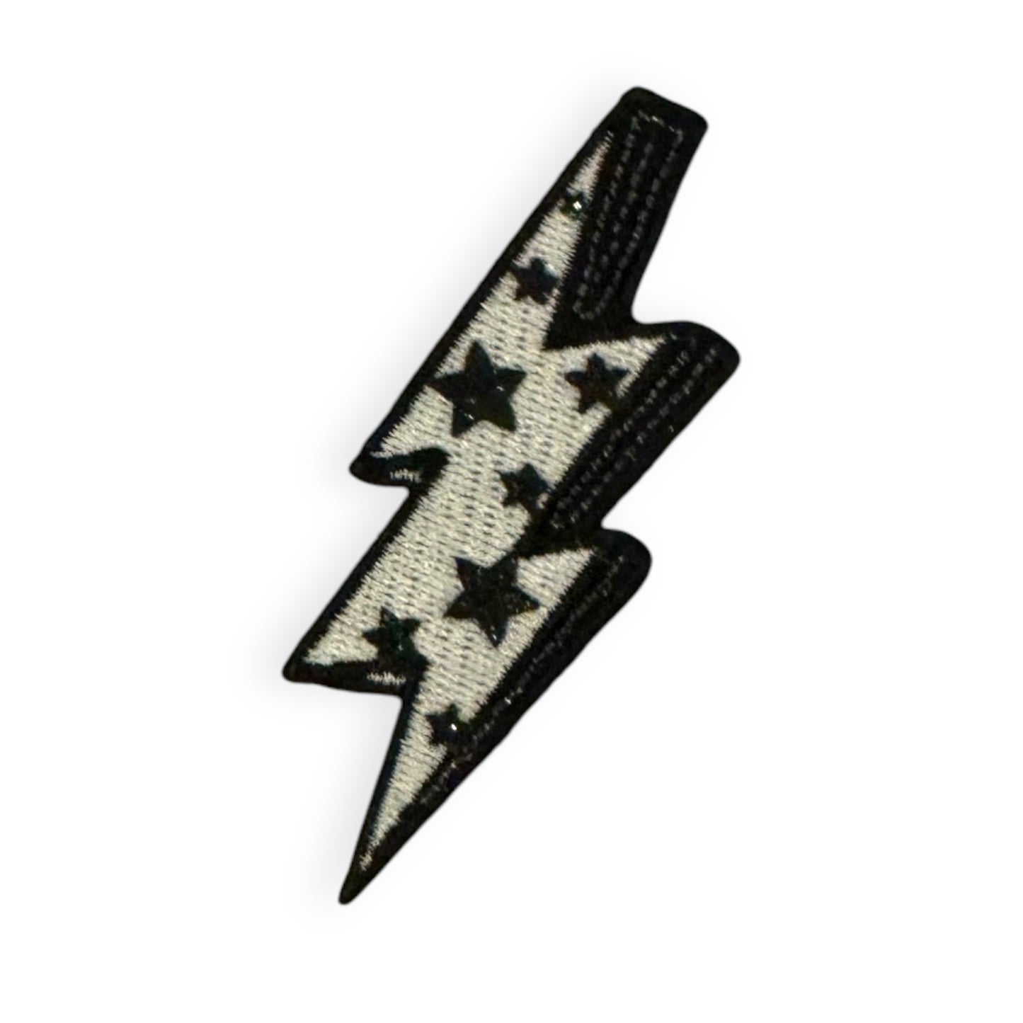 Glitter Star Lightening Bolt Patch, Black- 2"