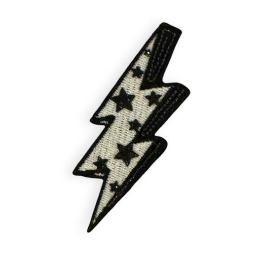 Glitter Star Lightening Bolt Patch, Black- 2"