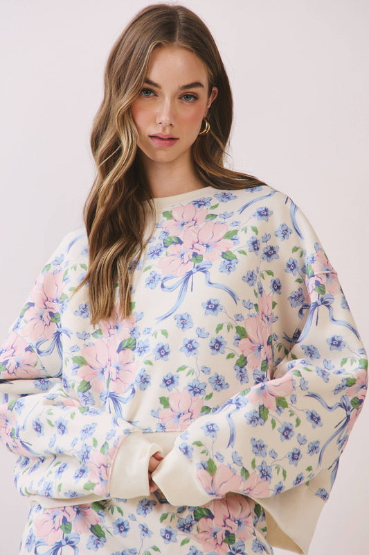Floral & Bows Boxy Crop Sweatshirt