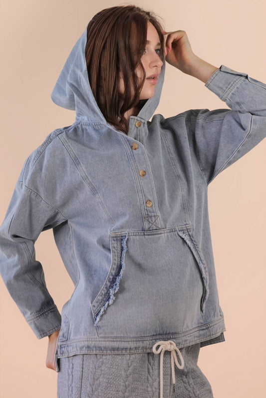 Denim Hooded Pullover