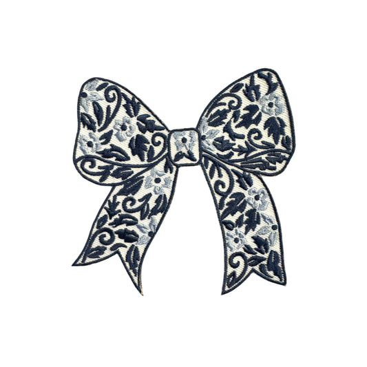 Floral Coquette Bow Patch, Blue