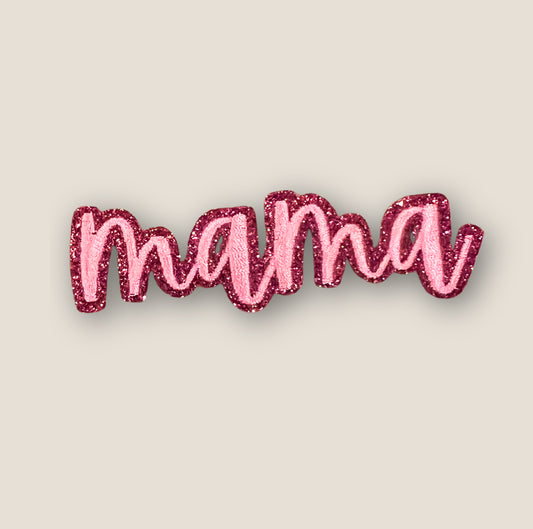 Mama Script Glitter Patch, Pink- 3.75"