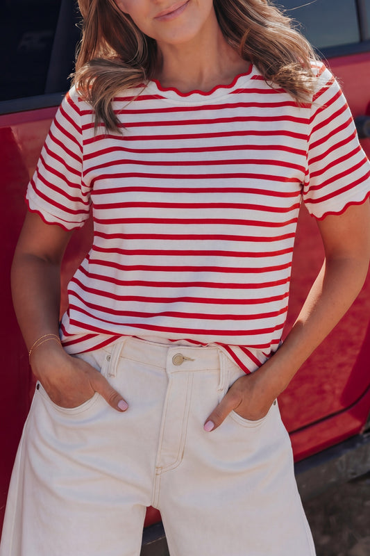 Scalloped Striped Top