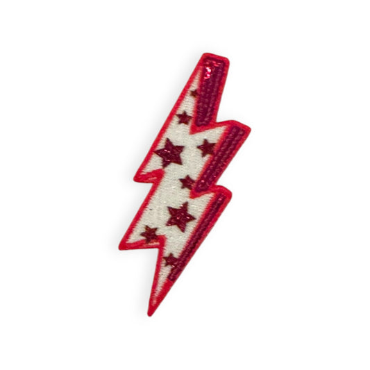 Glitter Star Lightning Bolt Patch, Pink- 2"