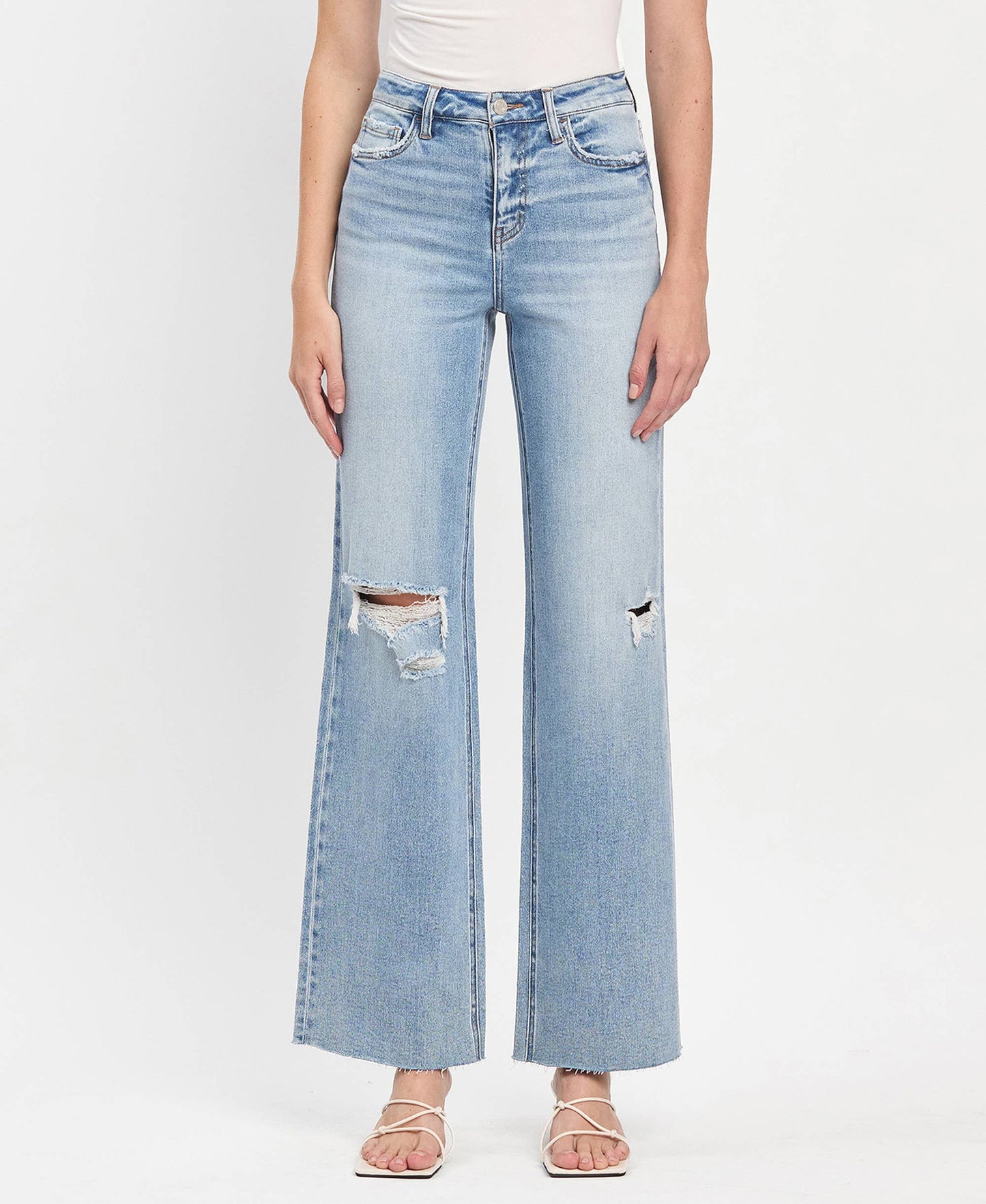 BETH HIGH RISE CLEAN CUT RAW HEM WIDE LEG JEANS T6597