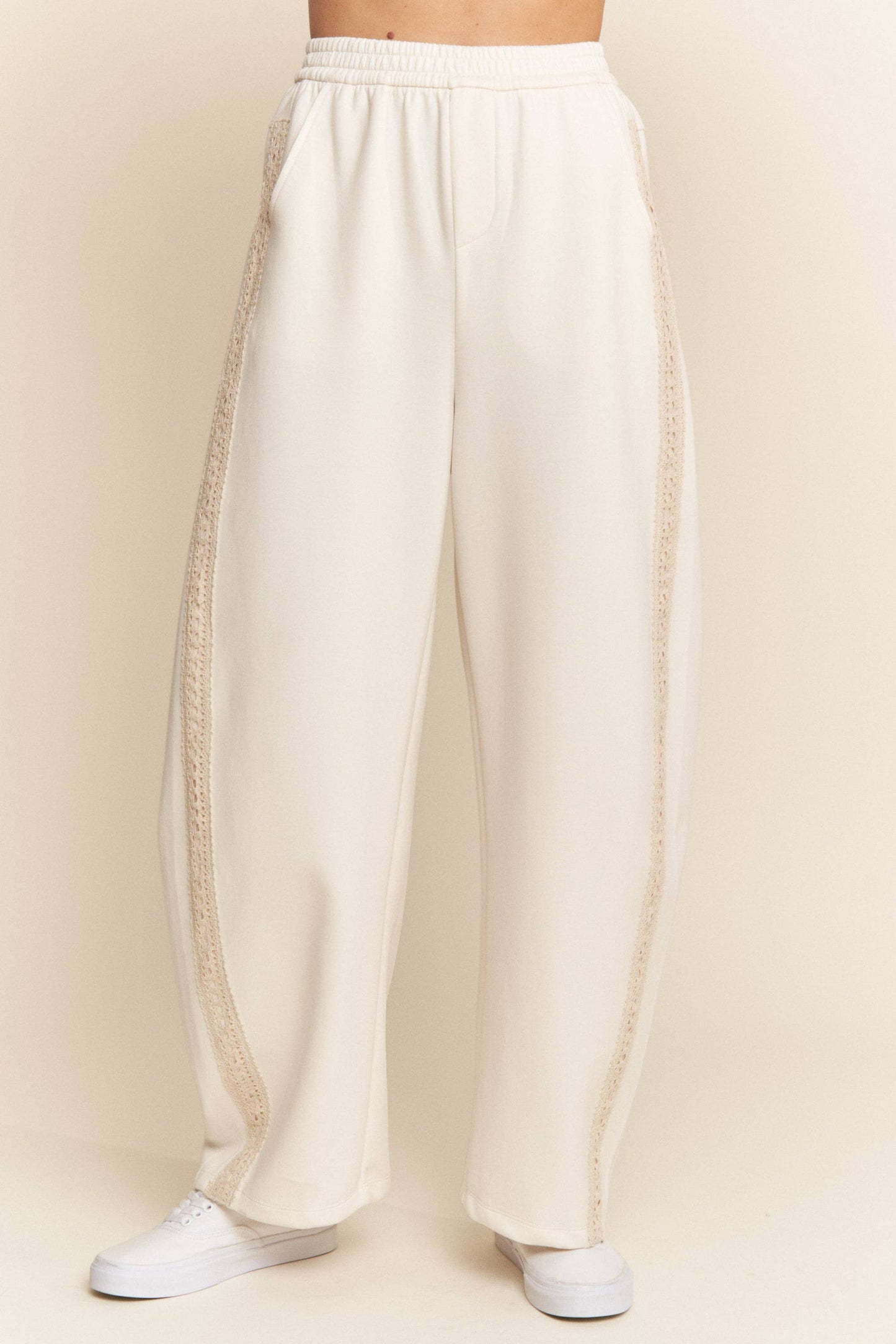 Crochet Lace Trim Loose Fit Barrel Sweatpants