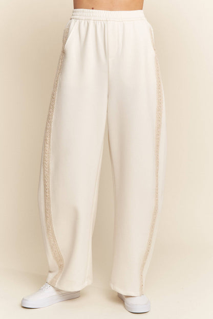 Crochet Lace Trim Loose Fit Barrel Sweatpants